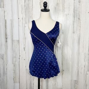 NWT Vintage Robby Len Nautical One Piece Swimdress Navy Blue Beach PUG Size 8